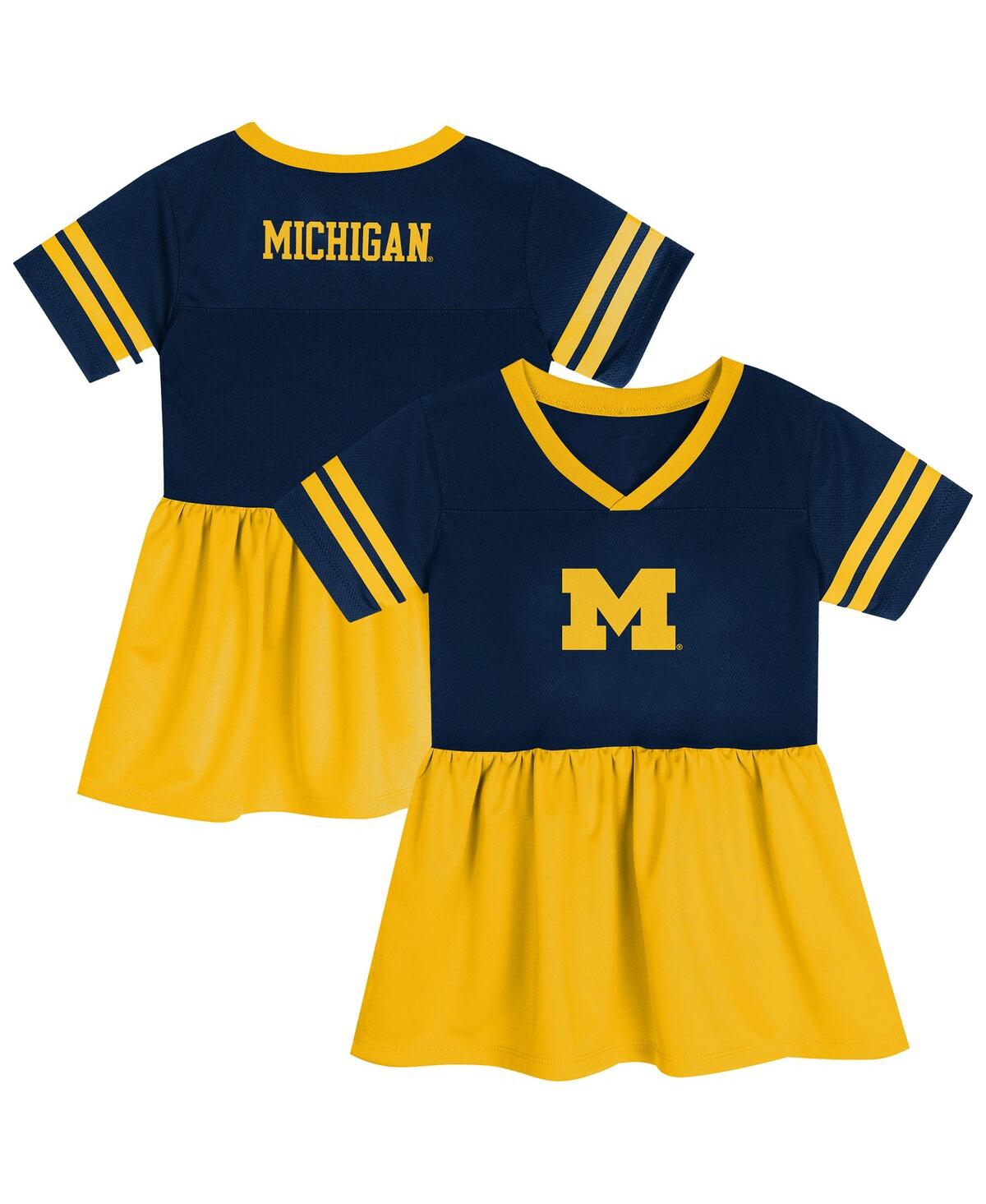 Outerstuff Kids' Girls Preschool  Navy/maize Michigan Wolverines Stadium Lights Fashion Jersey Dress In Multi