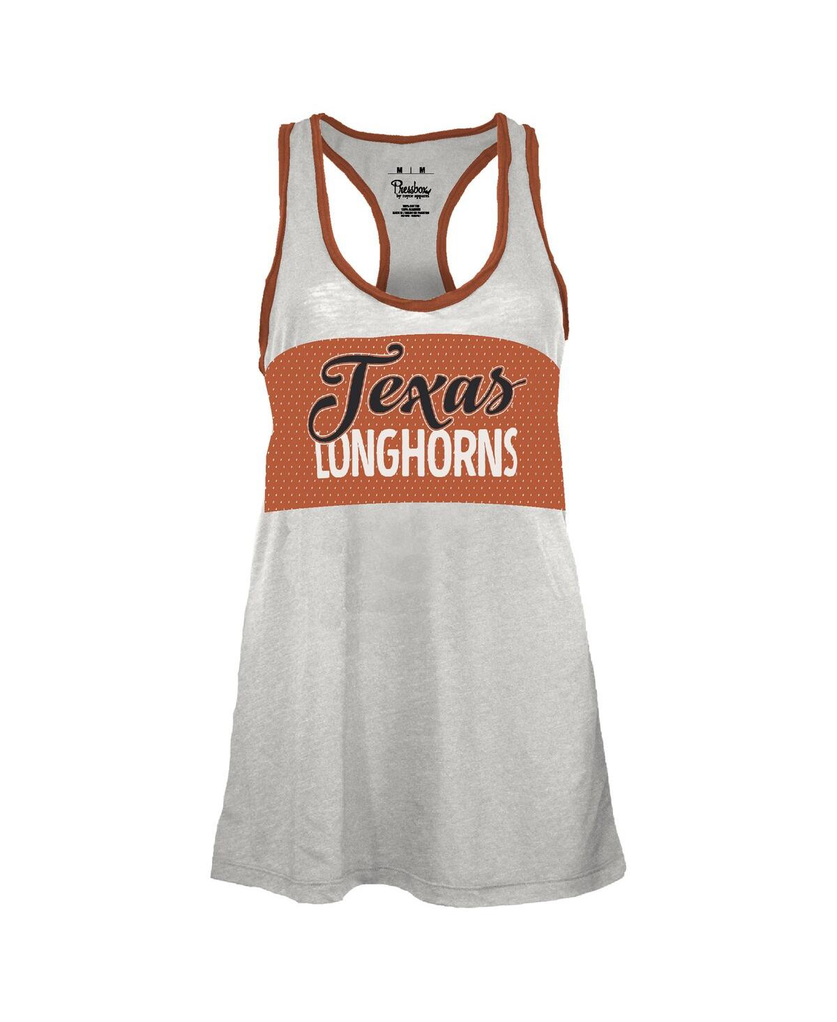 Pressbox Women's White/burnt Orange Texas Longhorns Tracy Racerback Burnout Tank Top In Yellow