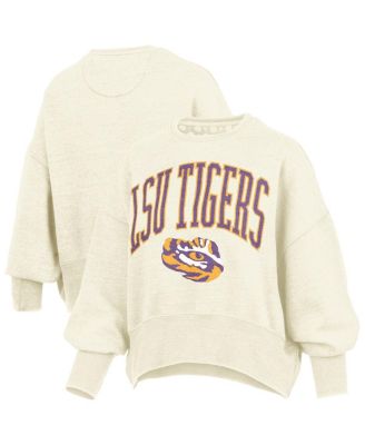 Pressbox - Women's Natural LSU Tigers Oversized Waist-Length Crewneck Sweatshirt