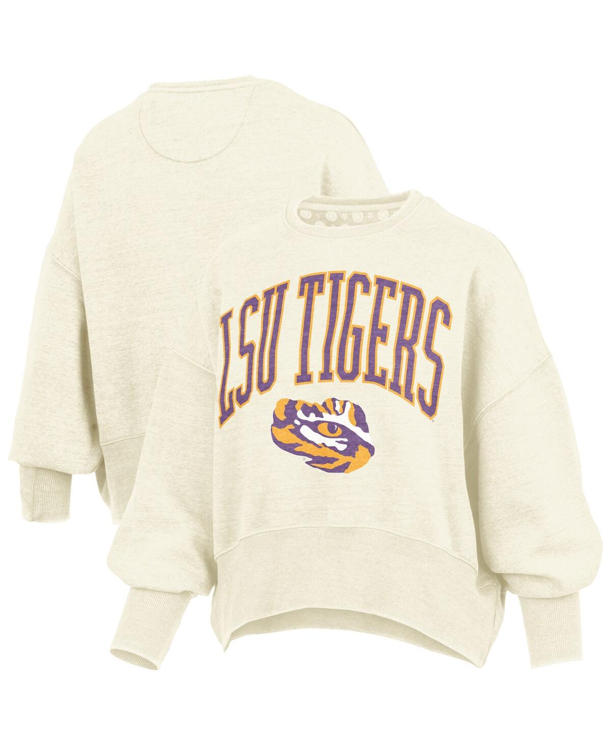 Pressbox Women's Natural Lsu Tigers Oversized Waist-length Crewneck Sweatshirt In Neutral