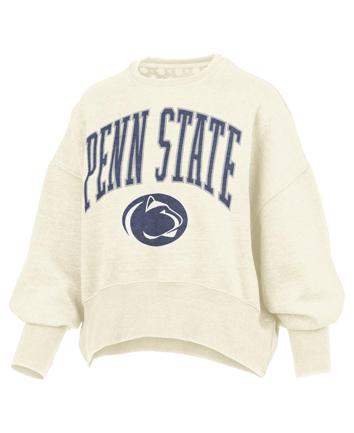 Pressbox Women's Natural Penn State Nittany Lions Oversized Waist-length Crewneck Sweatshirt In Neutral
