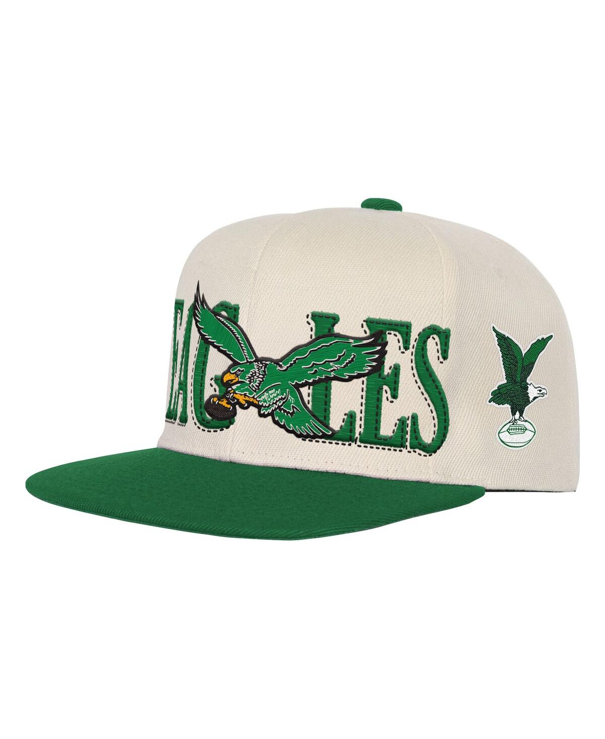 Mitchell & Ness Big Boys And Girls Cream/kelly Green Philadelphia Eagles Across The Board Vintage Snapback Hat In Green