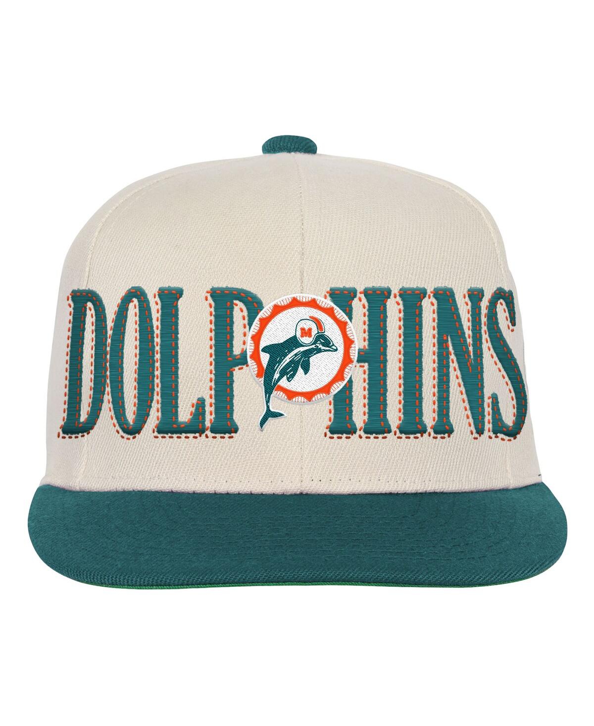 Mitchell & Ness Big Boys And Girls Cream/aqua Miami Dolphins Across The Board Vintage Snapback Hat In Multi
