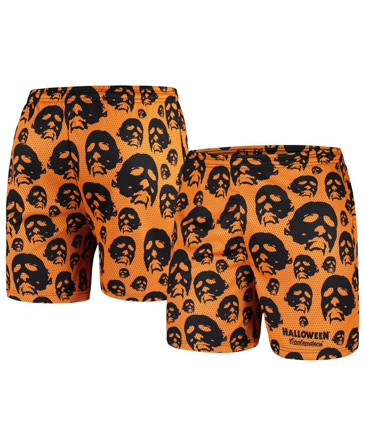 Contenders Clothing Men's Orange Halloween Mask Off Mesh Active Shorts In Orange