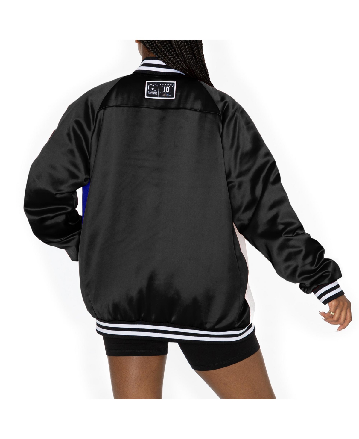 Gameday Couture Women's Black/royal New York Giants Oversized Hot Shot Rhinestone Throwback Full-snap Varsity Bomber In Multi
