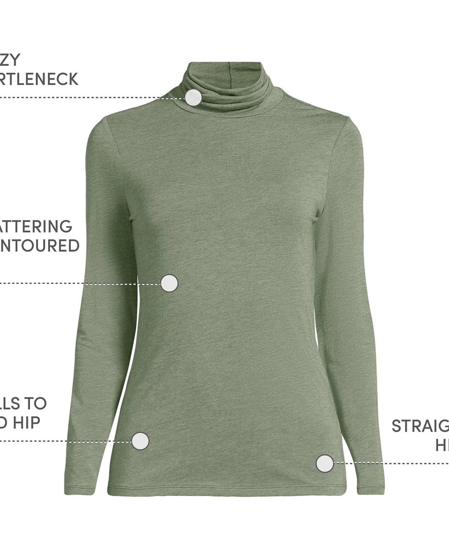 Женский топ Lands' End Lightweight Jersey Long Sleeve Turtleneck, цвет: Зелёный меланжевый — фото 4