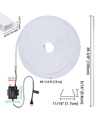50FT Warm White Neon Rope Lights with 2" Plastic U Channel System 10PCS,Remote Control AC 110V Waterproof Cuttable DEL-D1M50W