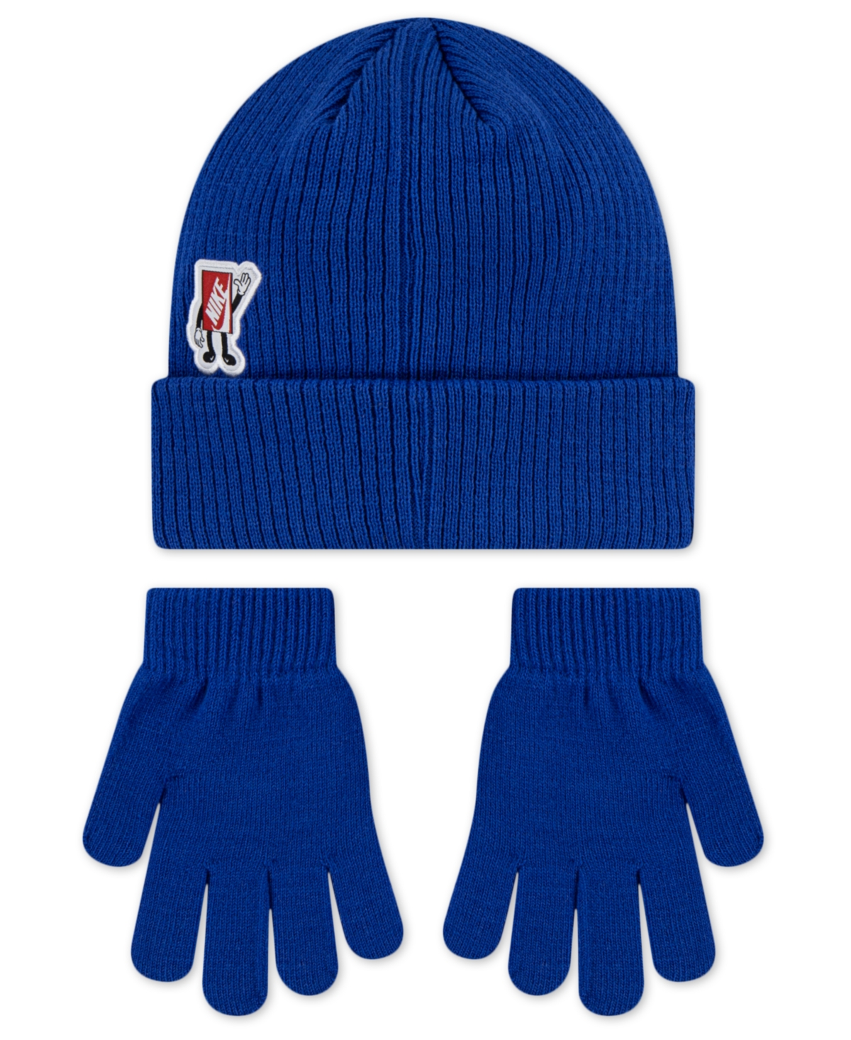Nike Big Kids 2-piece Patch Peak Beanie And Gloves Set In Blue