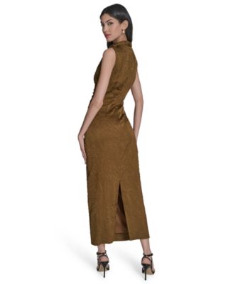 Women's Novelty Knit High Cowl Neck Ruche Waist Bodycon Dress