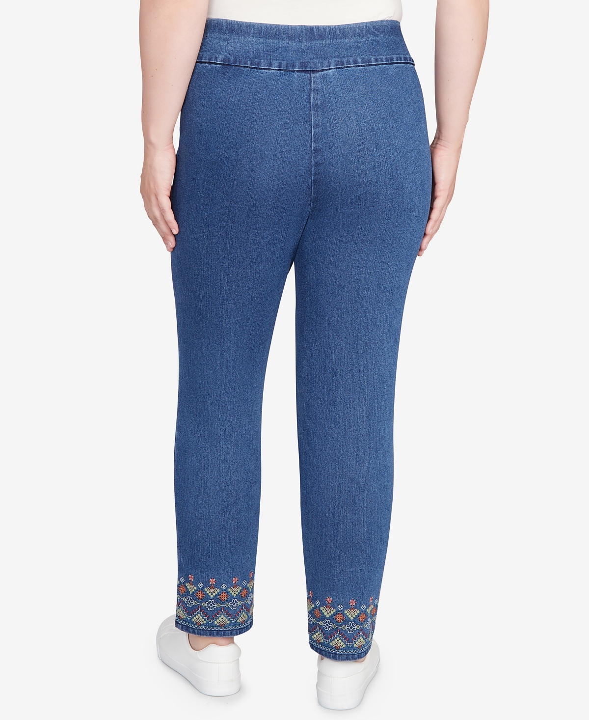 Alfred Dunner Petite Super Stretch Geometric Denim Ankle Pants In Blue