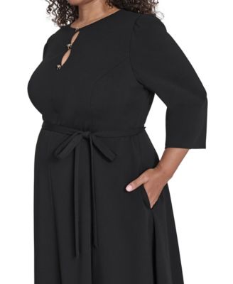 Plus Size Jewel Neck Fit and Flare Dress