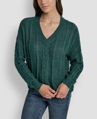 Women's Lightweight V-Neck Cable-Knit Sweater