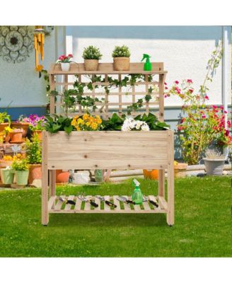 Raised Garden Bed Mobile Elevated Wooden Planter Box w/ Wheels Trellis Shelf 41.5'' x 16'' x 54'' (L x W x H)