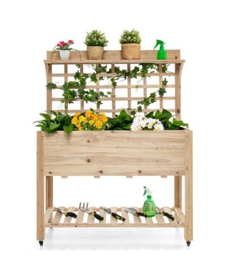 Raised Garden Bed Mobile Elevated Wooden Planter Box w/ Wheels Trellis Shelf 41.5'' x 16'' x 54'' (L x W x H)