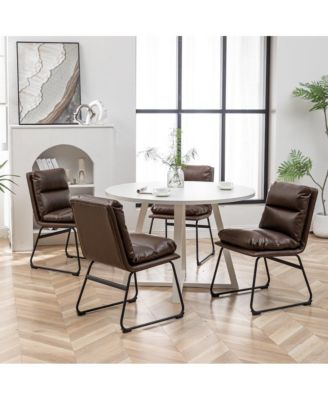 5-Pc. MDF & Rubber Wood Trestle Table Faux Leather Upholstered Round Dining Room Set