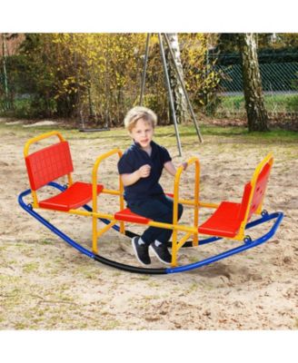 3-Seater Kids Teeter Totter with Backrest and Handrails for Ages 3–8