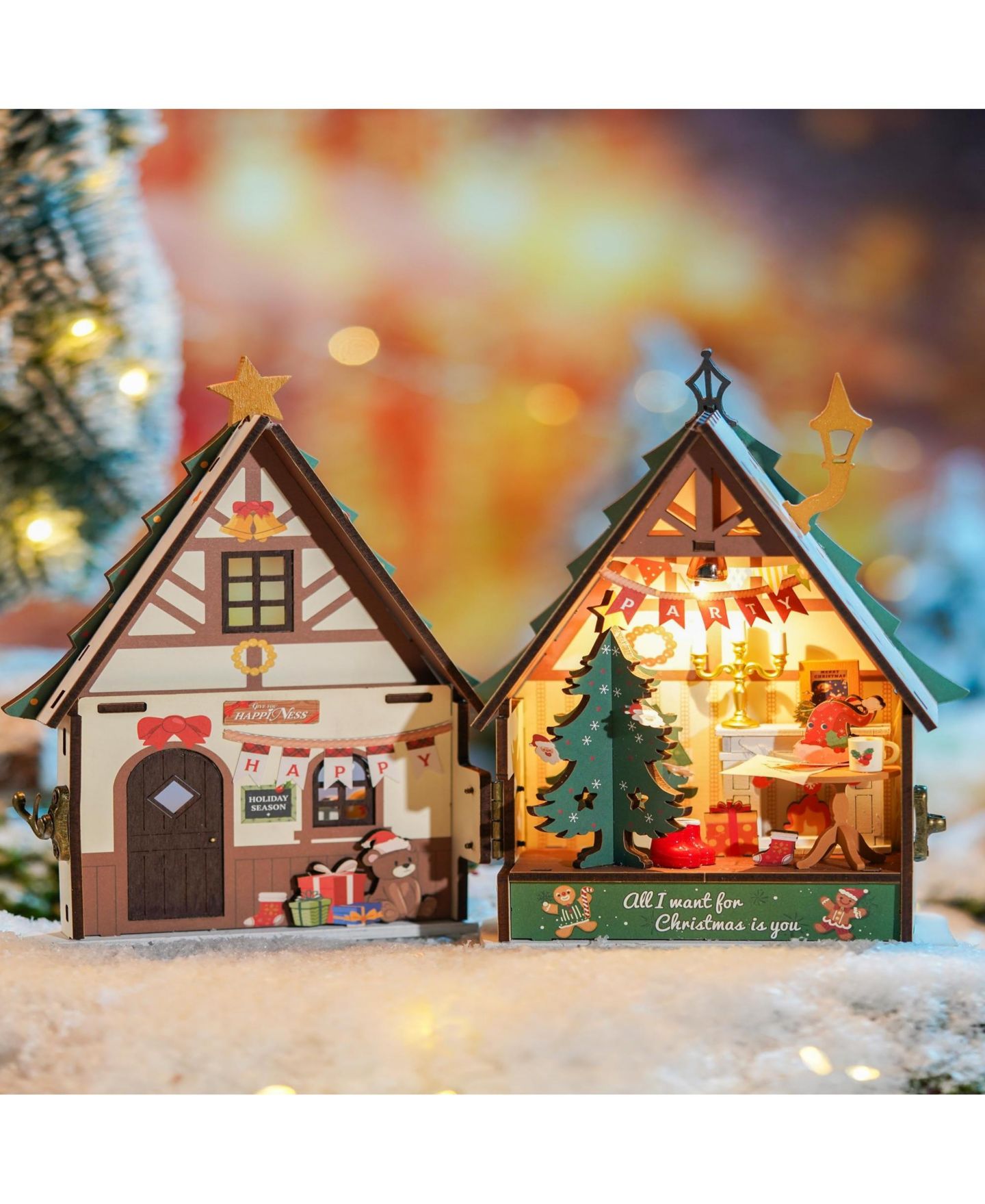 Детские конструкторы Robotime Twinkling Christmas House 99-Piece 3D Puzzle, Ages 14+ — фото 5