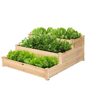 Outdoor Garden 3 Tier Wooden Elevated Raised Vegetable Planter Gardening Kit