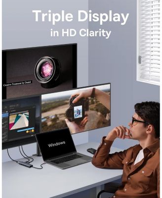 Docking Station Dual Monitor, 7 in 1 Laptop Docking Station 3 Monitors, USB C HUB with 4K HDMI, VGA, 100W PD, 3 USB