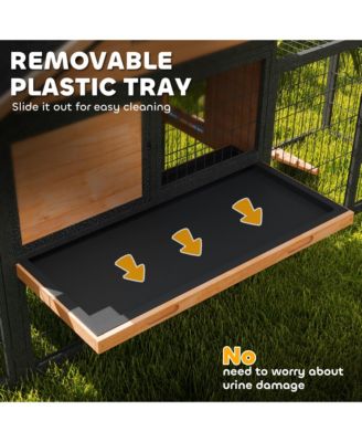 85" Rabbit Hutch Outdoor with Steel Run, Removable Plastic Tray