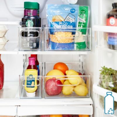 Plastic Stackable Pantry Bin with Handles, Set of 2, Clear, Made in USA