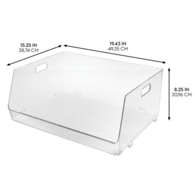 Stackable Open-Front Bin with Handles, Set of 2, Clear, Made in USA