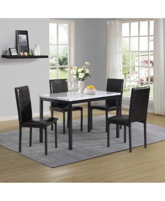 Citico 5-Pc Dinette Set with Faux Marble Top, White Table with Black Chairs