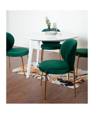 Amoa 5-Pc Dining Set, White Round Dining Table with 4 Chairs, Green