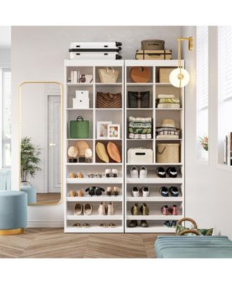 Closet Shoe Organizer Cabinet with Shelves and Cubbies, White