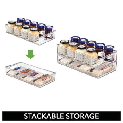 Stackable Pantry Storage Bin with Handles, Set of 4, Clear