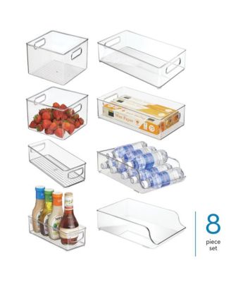 Fridge Storage Bin Set with Bottle Holder, Set of 8, Clear, Made in USA