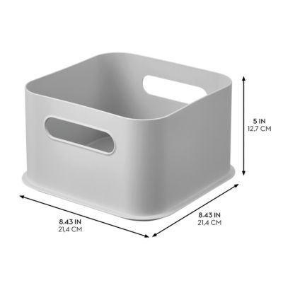 Plastic Pantry Storage Bin with Handles - Set of 2 - Gray - Made in USA