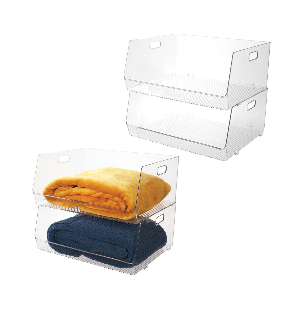 iDesign Stackable Open-Front Bin with Handles, Set of 4, Clear, Made in Usa