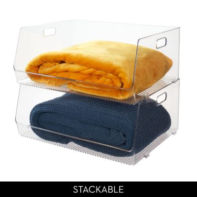 Stackable Open-Front Storage Bin with Handles - Clear - Made in USA