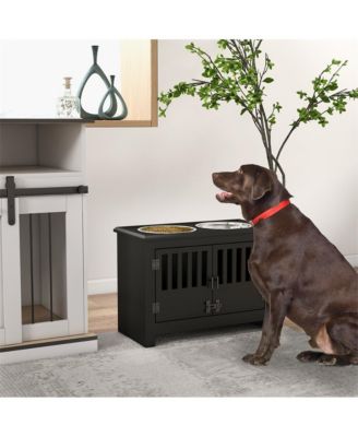37in-L Black Elevated Dog Bowls Storage Cabinet Raised Dog Bowl Stand Feeding Station
