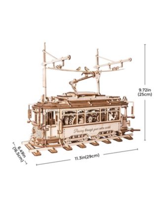 3D Puzzle Classic City Tram Car Mechanical Gear Model Kit, Beige, 11.3"6.49"9.72