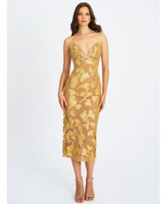 Women's Edie Gold Beaded Sequin Midi Pencil Dress