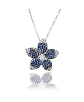 Suzy Levian Sterling Sapphire and Created Sapphire Flower Pendant