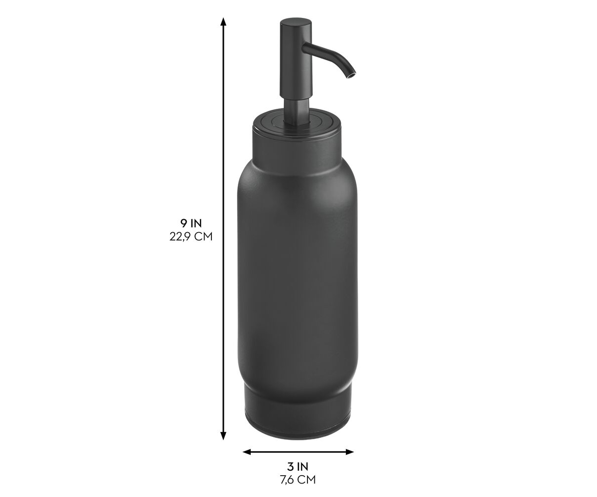iDesign Stainless Steel Soap Dispenser for Bathroom or Kitchen Countertop, Black
