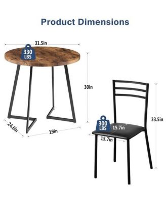 Modern 3-Piece Dining Set with Round Wood Table and 2 Chairs for Small Spaces