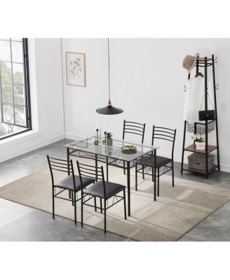 Rectangular Glass Dining Table with 4 Chairs, Contemporary 5-Piece Set
