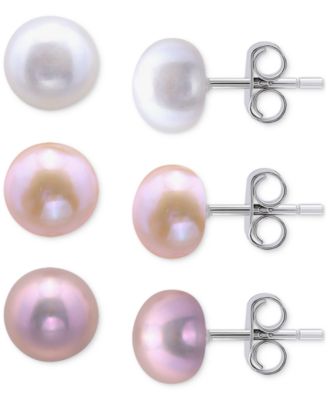 3-Pc. Set Freshwater Pearl Stud Earrings in Sterling Silver, Macy's Exclusive