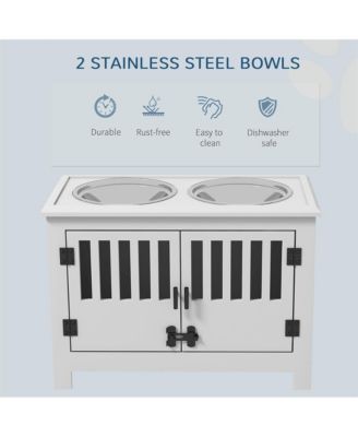 37 in-L White Elevated Dog Bowls Storage Cabinet Raised Dog Bowl Stand Feeding Station