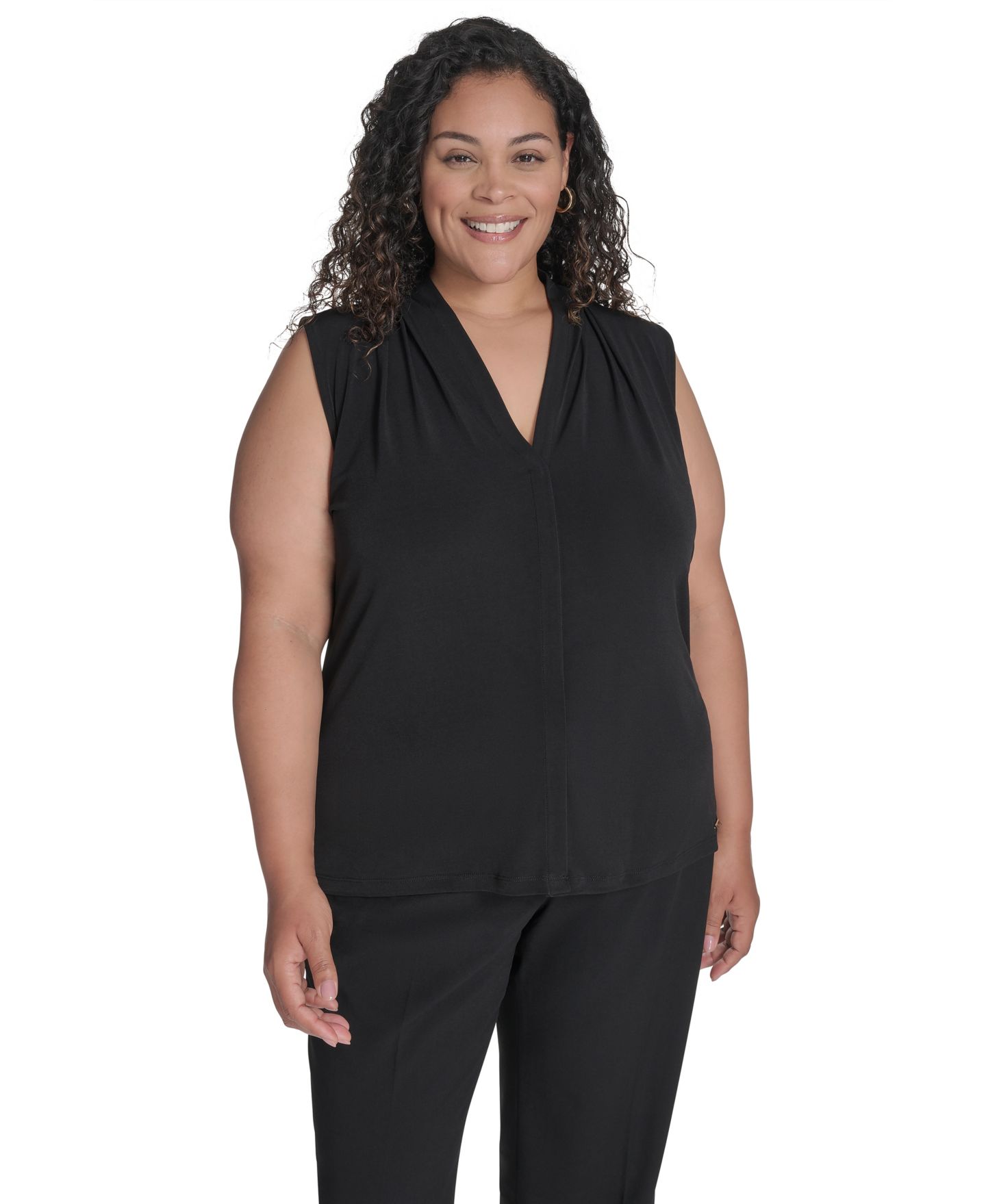 Женский топ Calvin Klein Plus Size V-Neck, цвет: Чёрный — фото 1
