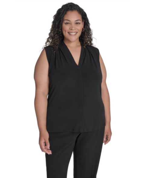 Женский топ Calvin Klein Plus Size V-Neck, цвет: Чёрный