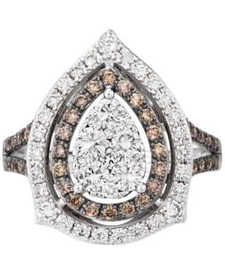 Nude Diamond & Chocolate Diamond Teardrop Halo Cluster Ring (1-1/6 ct. t.w.) in 14k White Gold