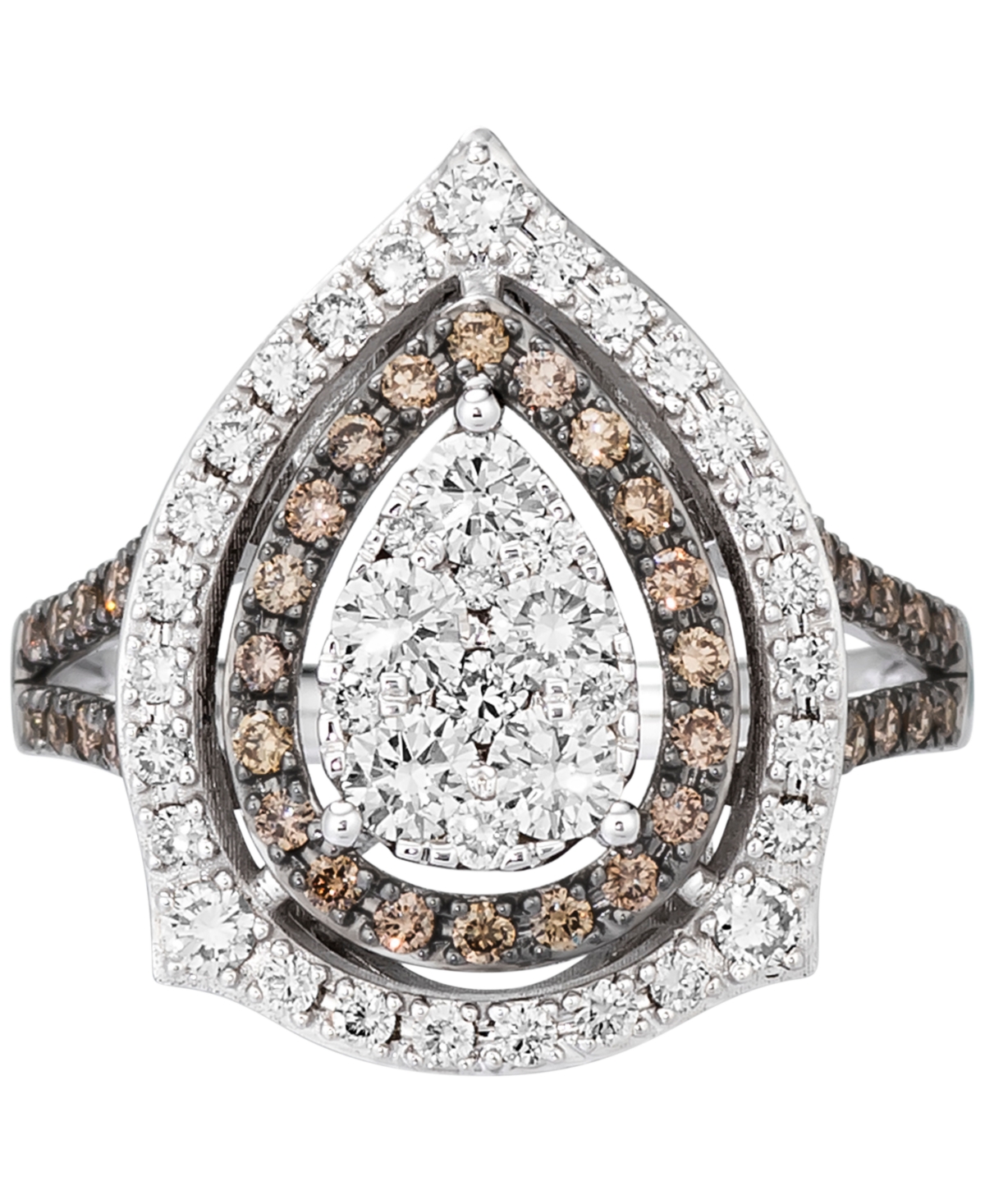 Le Vian Nude Diamond & Chocolate Diamond Teardrop Halo Cluster Ring (1-1/6 ct. t.w.) in 14k White Gold