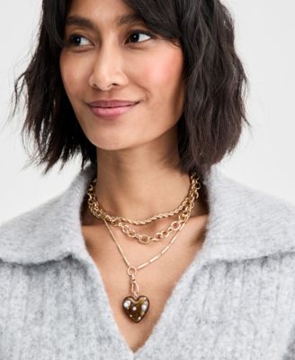 Pav&eacute; Heart Layered Pendant Necklace, 15" + 3" extender, Macy's Exclusive