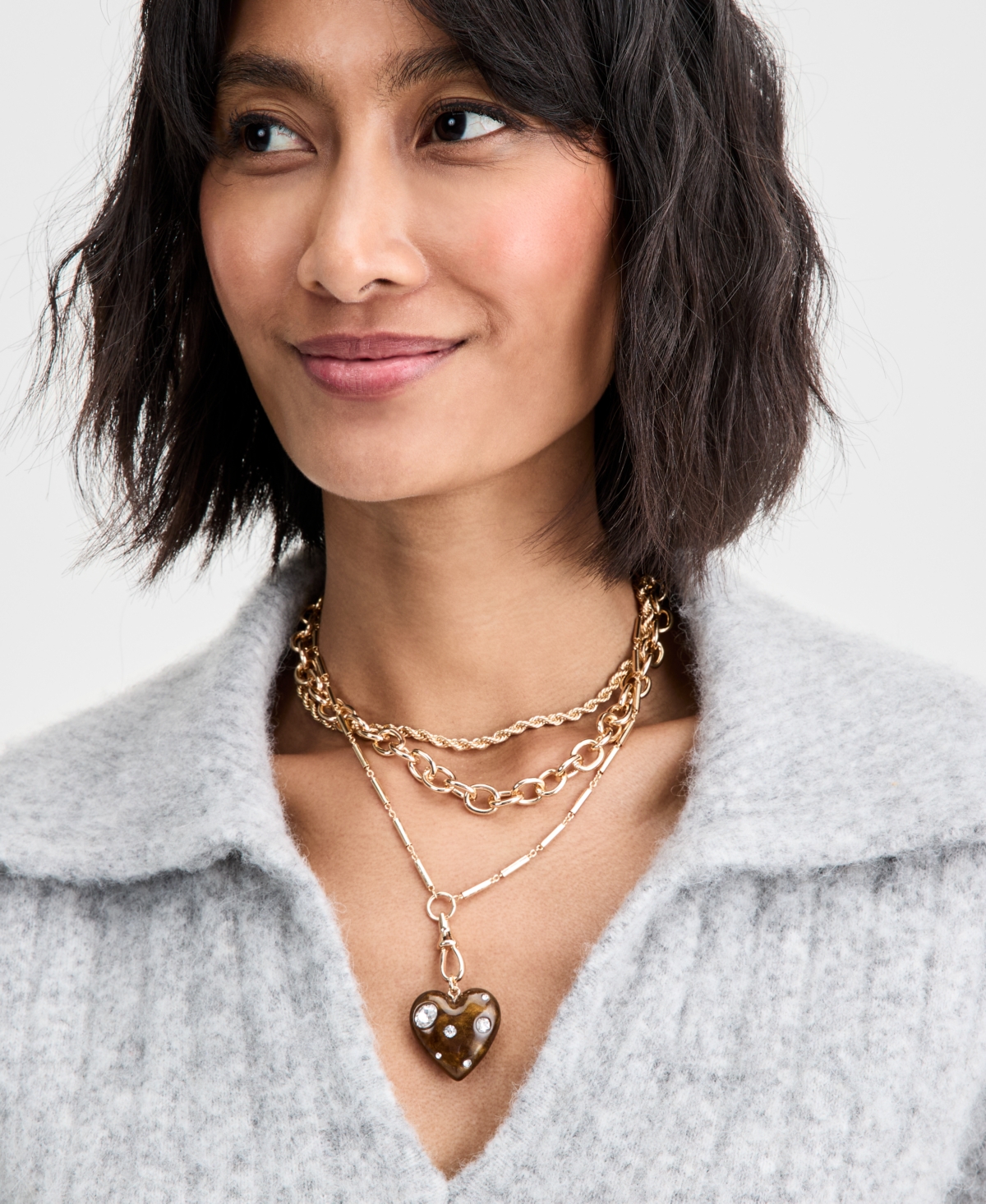 On 34th Pave Heart Layered Pendant Necklace, 15" + 3" Extender, Macy's Exclusive In Gold