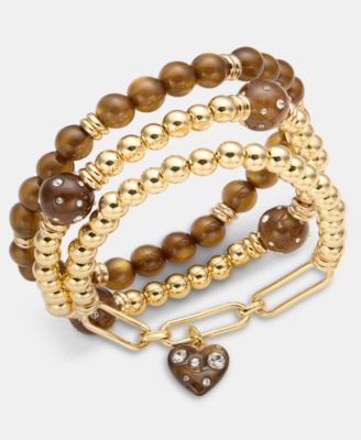 On 34th - 3-Pc. Set Pav&eacute; Heart Charm Beaded Stretch Bracelets